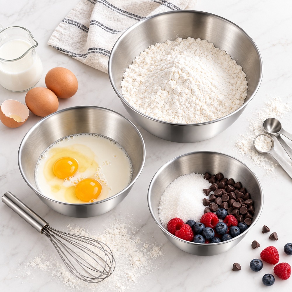Baking Kitchen Set - ステンレス製ミキシングボウル 3点セット 目盛り付き 厚手 ミキシングボウル 生地作り