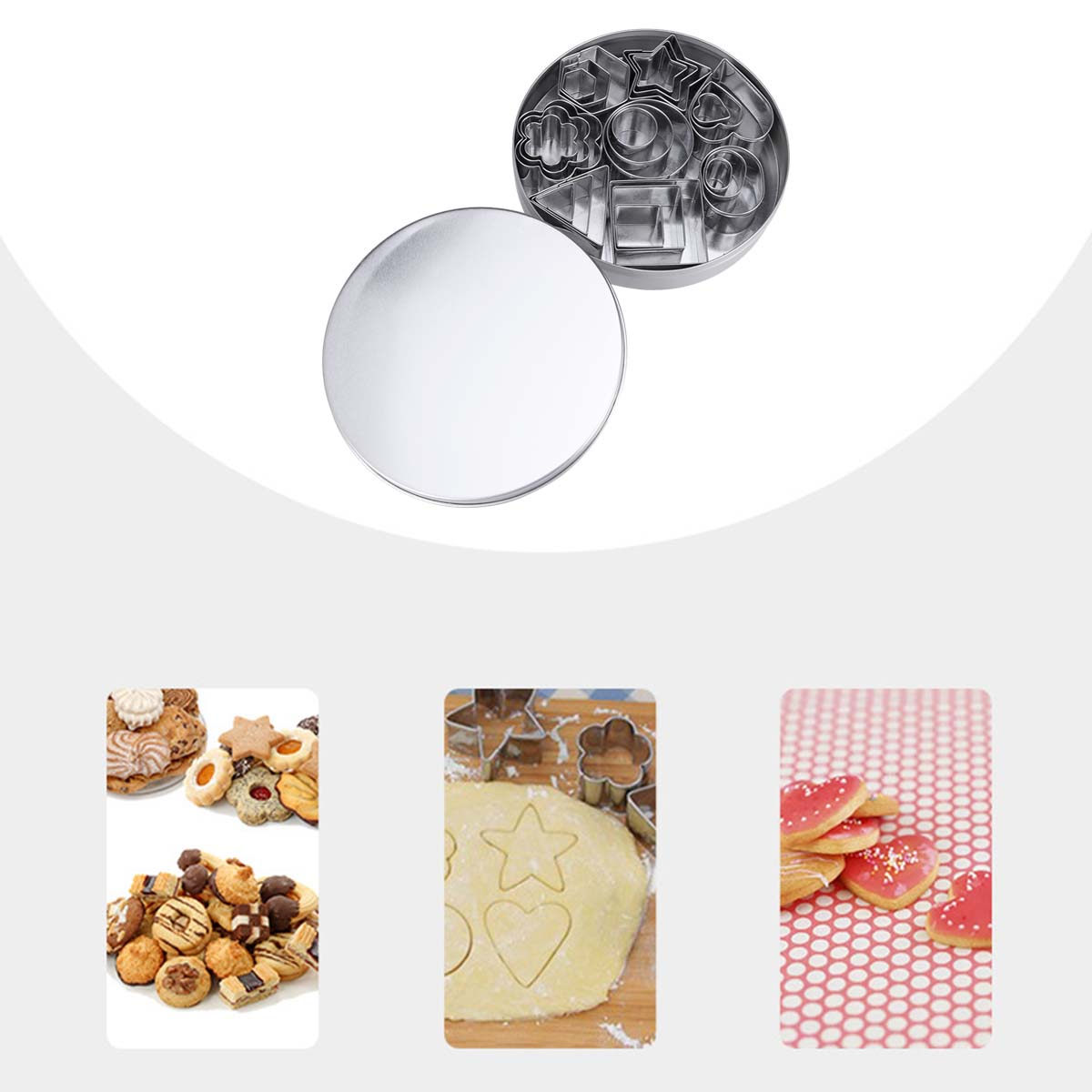 Baking Kitchen Set - ステンレス製クッキー型セット。ミニサイズの幾何学模様の焼き型。金属製のペストリーカッター。ホリデーシーズンや家庭でのベーキングに最適。