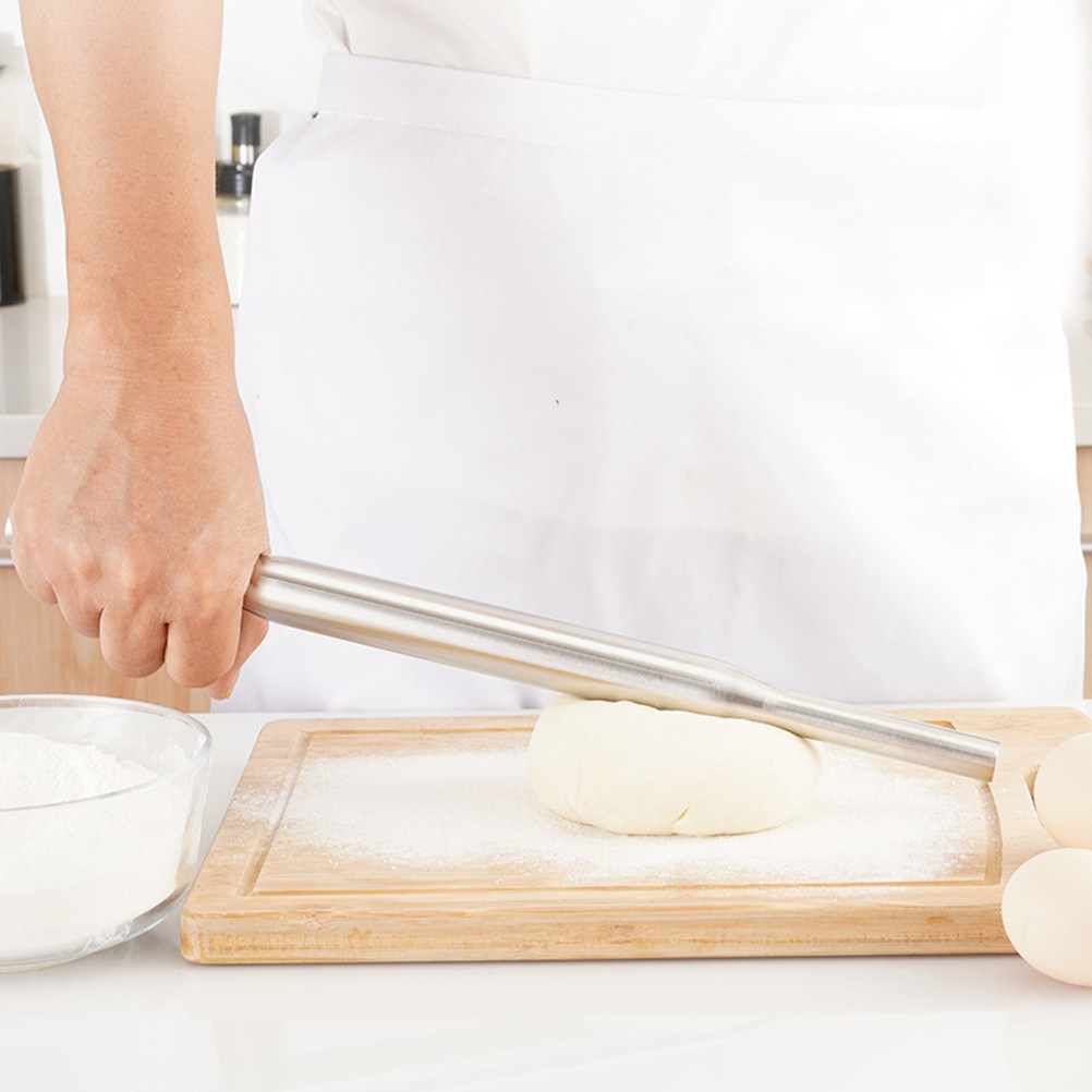 Kitchen Roller Baking - ステンレス製生地ローラー。滑らかな仕上がりで、人間工学に基づいた設計。ピザ、パスタ、ペイストリー、パン、クッキー作りに最適なキッチン用ベーキングツール。