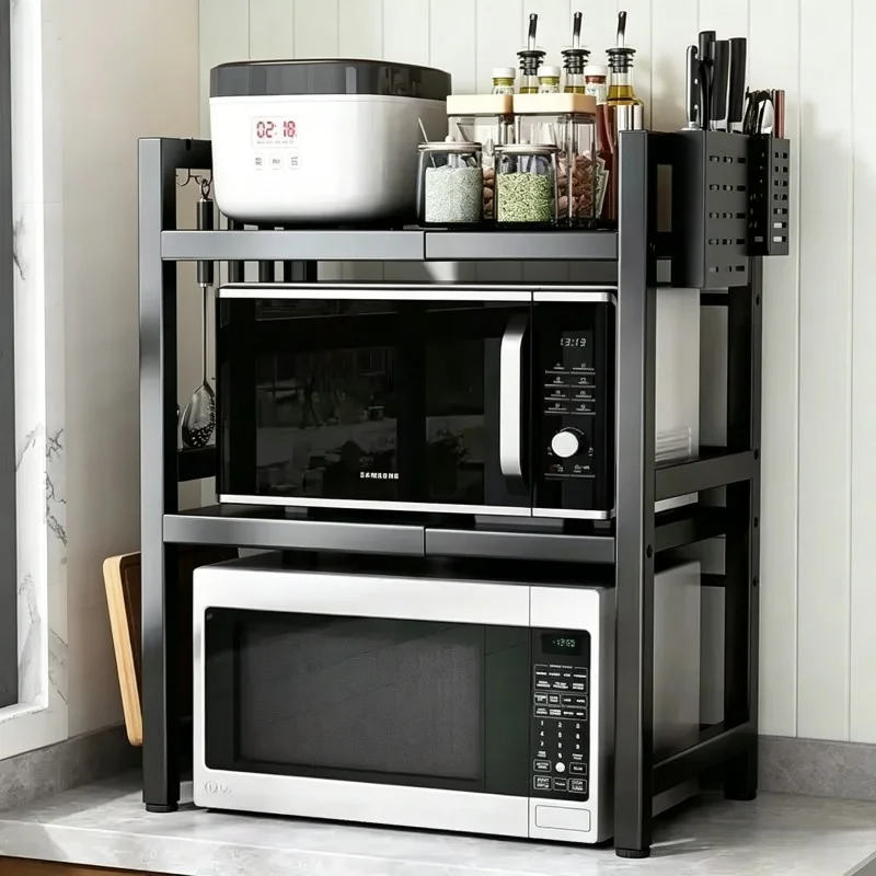 Kitchen Uncle - キッチンカウンター2層電子レンジラック棚調味料収納ホルダー台家庭用キッチン収納オーガナイザー家具