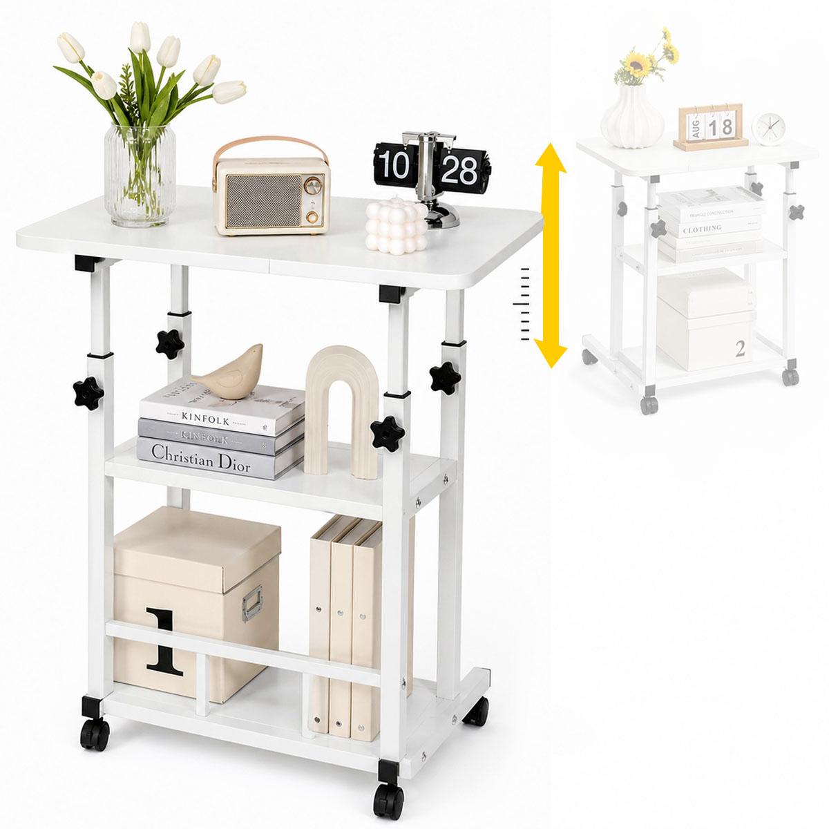 Kitchen Baking Cart - 3段式で高さ調節可能なキャスター付き収納カート。頑丈な金属製で、ロック機能付きの車輪、防水加工が施されており、キッチン、ベーキング、リビングルーム、ソファサイドテーブル、家庭用オフィス、移動式ドリンクホルダー、多目的収納棚として使用可能。