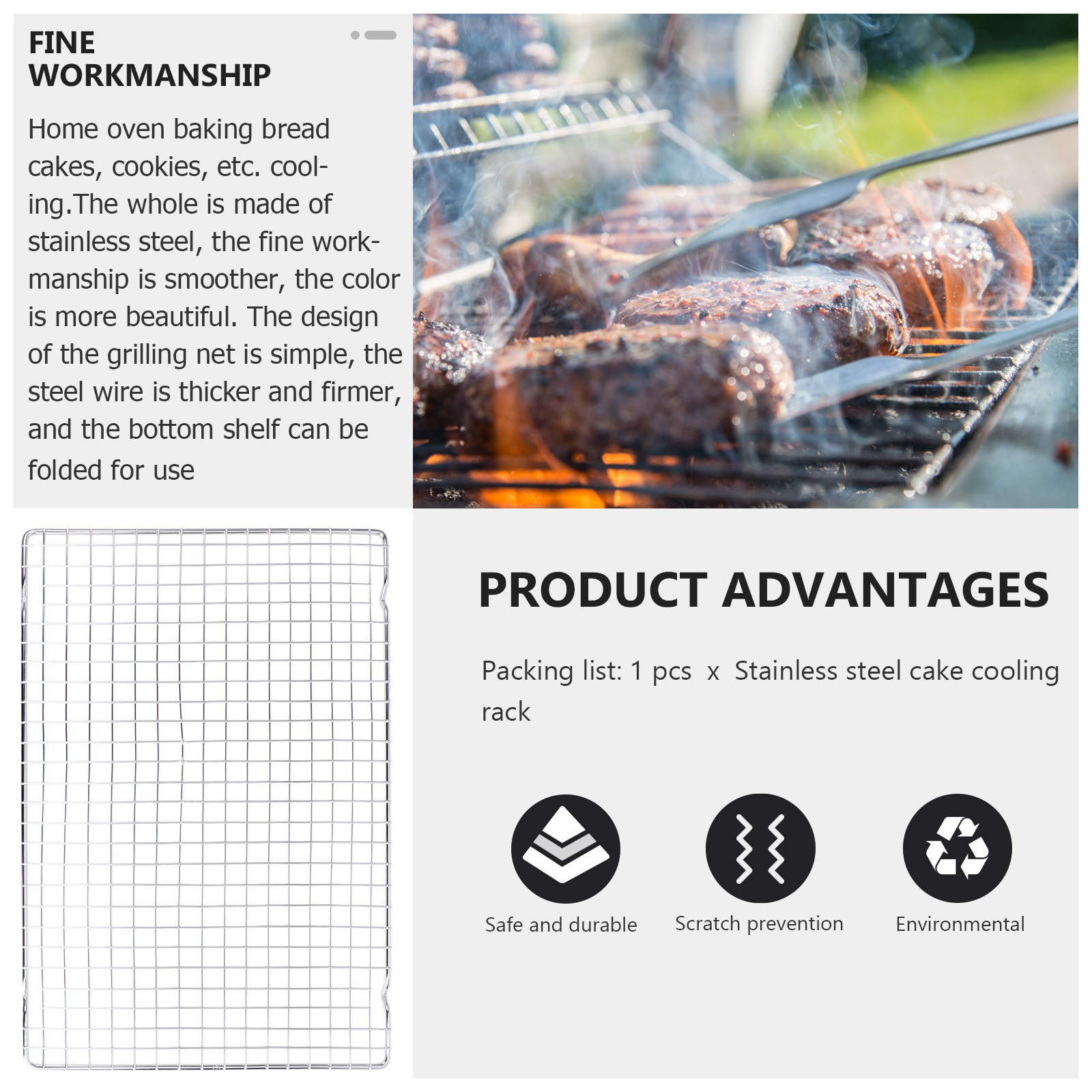 1個入り、ステンレス製メッシュデザインの焼き網。ケーキの冷却 - Kitchen Baking Rack のレビューと価格