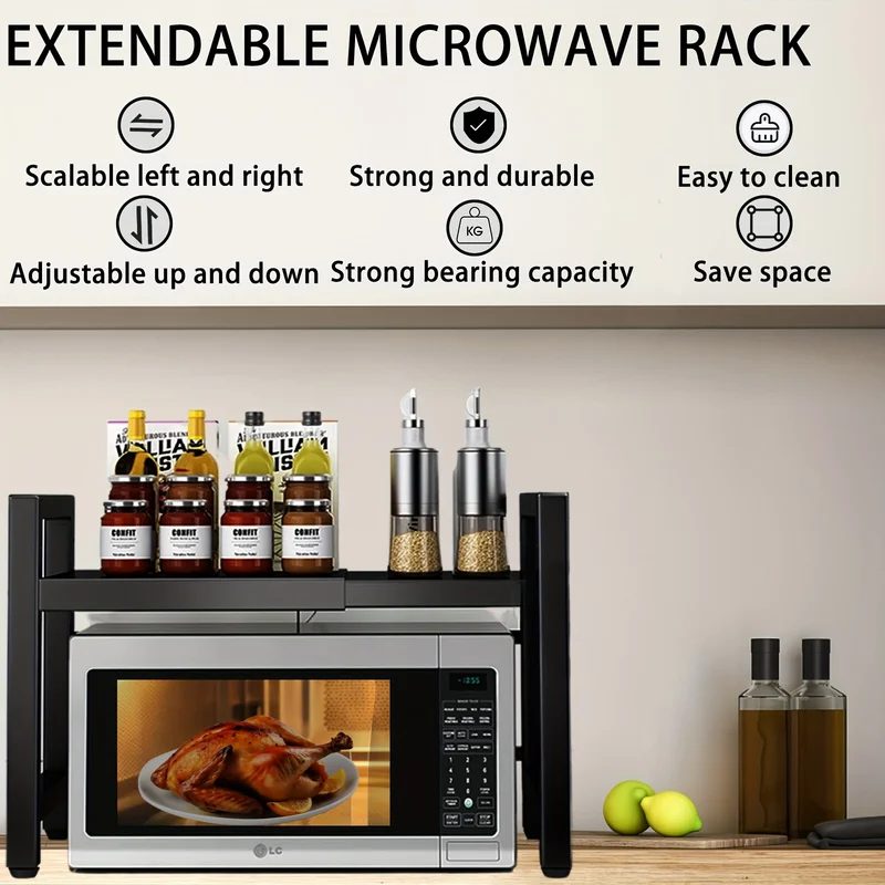拡張可能な電子レンジ棚、6つのフック付き電子レンジホルダー、 - Kitchen Baking Rack のレビューと価格
